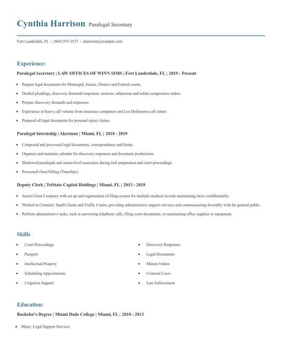 Paralegal Secretary Resume