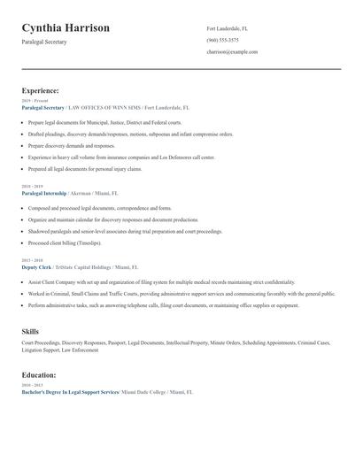 Paralegal Secretary Resume