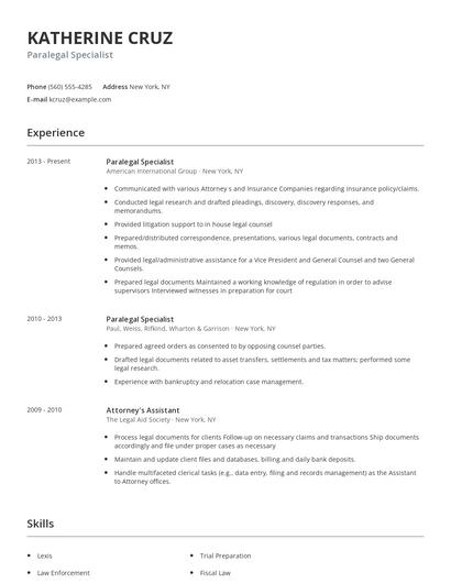 Paralegal Specialist Resume