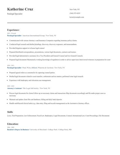 Paralegal Specialist Resume