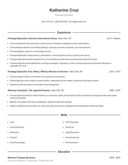 Paralegal Specialist Resume