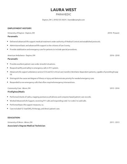 Paramedic Resume