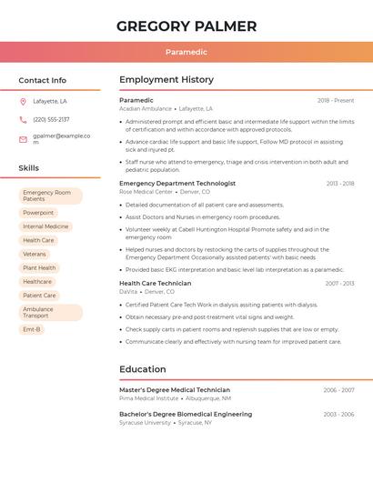 Paramedic Resume