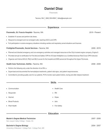 Paramedic Resume
