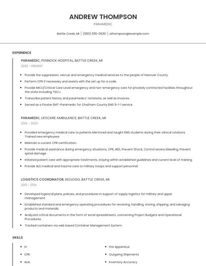 Paramedic Resume