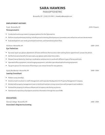 Paraoptometric Resume