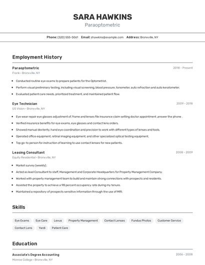 Paraoptometric Resume