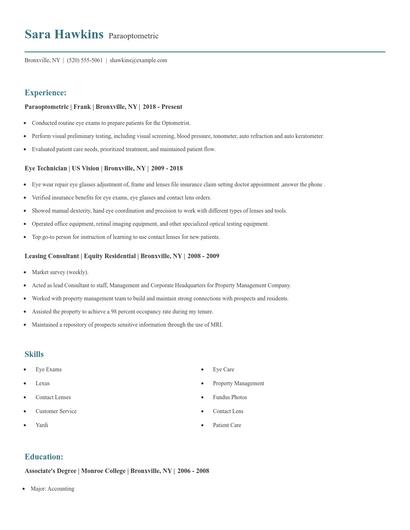 Paraoptometric Resume