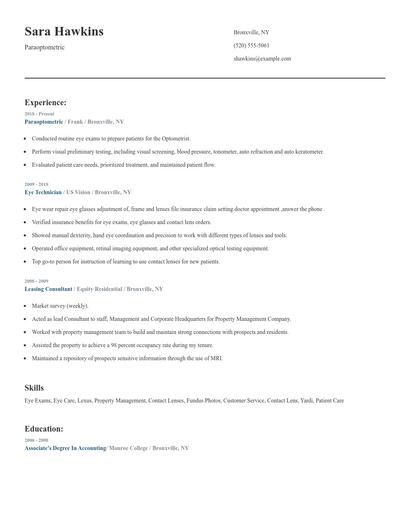 Paraoptometric Resume