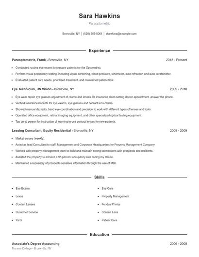 Paraoptometric Resume