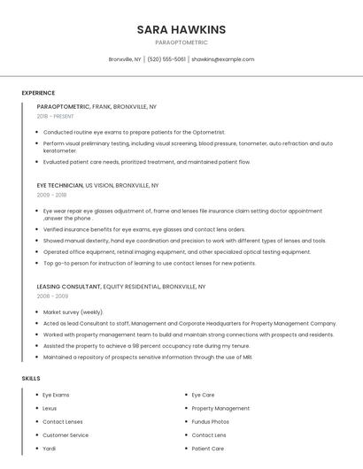 Paraoptometric Resume