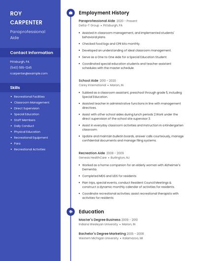 Paraprofessional Aide Resume