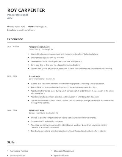 Paraprofessional Aide Resume