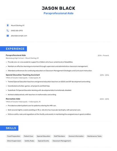 Paraprofessional Aide Resume