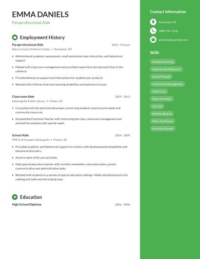 Paraprofessional Aide Resume