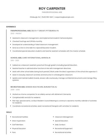 Paraprofessional Aide Resume