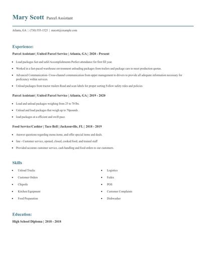 Parcel Assistant Resume