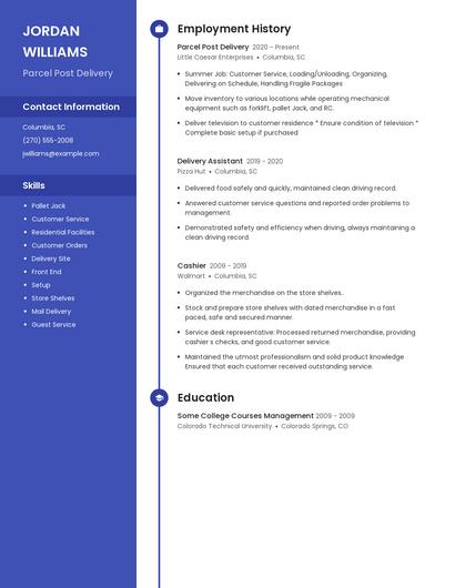 Parcel Post Delivery Resume