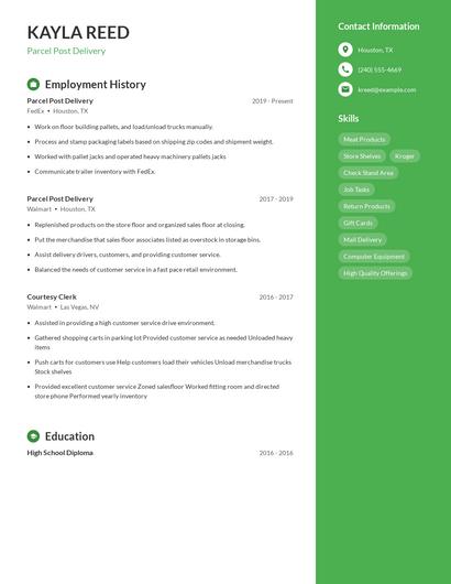 Parcel Post Delivery Resume