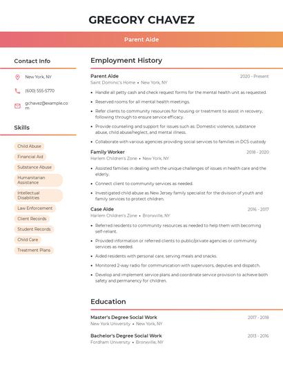 Parent Aide Resume