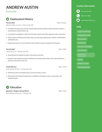 Parent Aide Resume