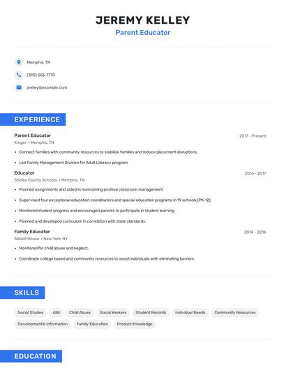 Parent Educator Resume
