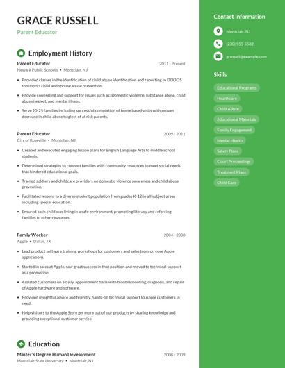 Parent Educator Resume