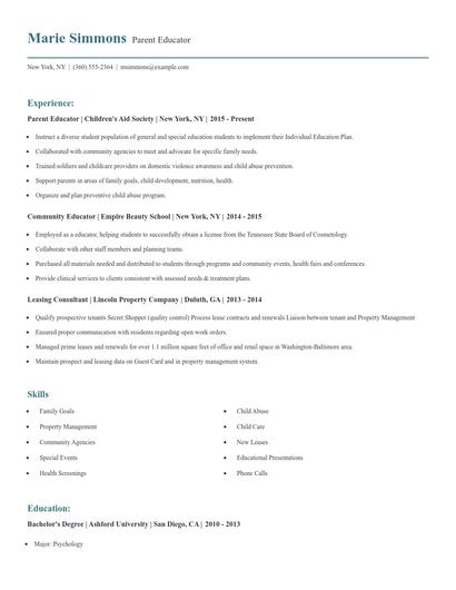 Parent Educator Resume