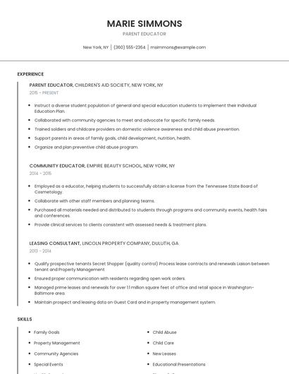 Parent Educator Resume