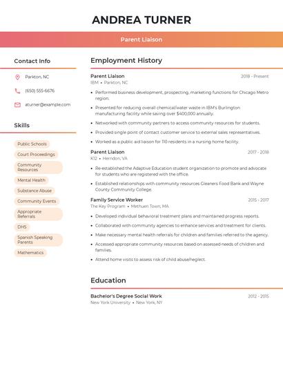 Parent Liaison Resume