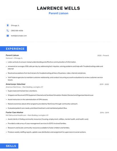 Parent Liaison Resume