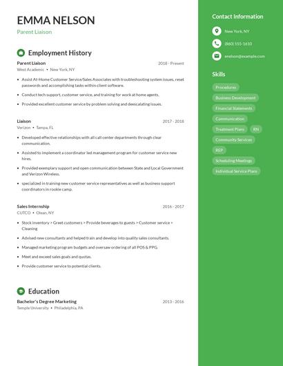 Parent Liaison Resume