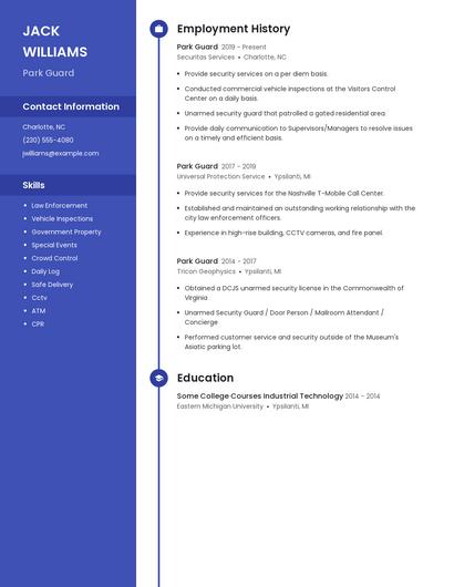 Park Guard Resume
