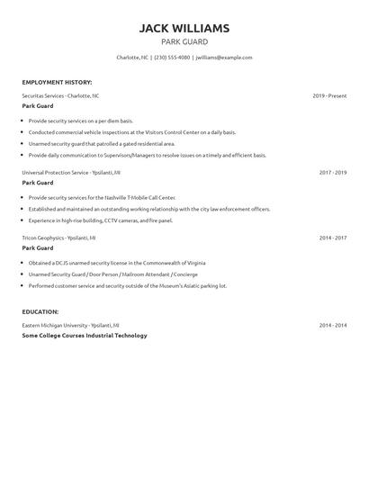Park Guard Resume