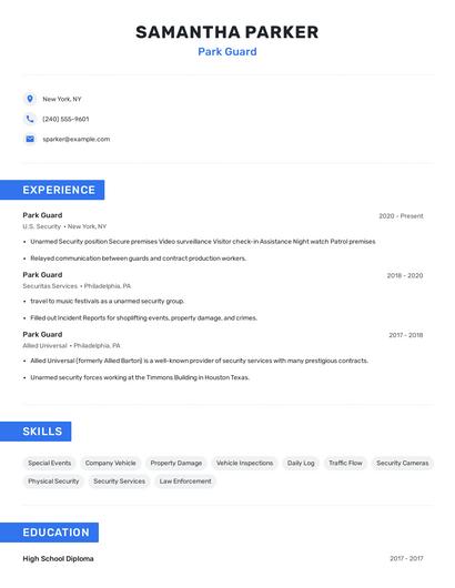 Park Guard Resume