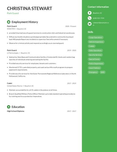 Park Guard Resume
