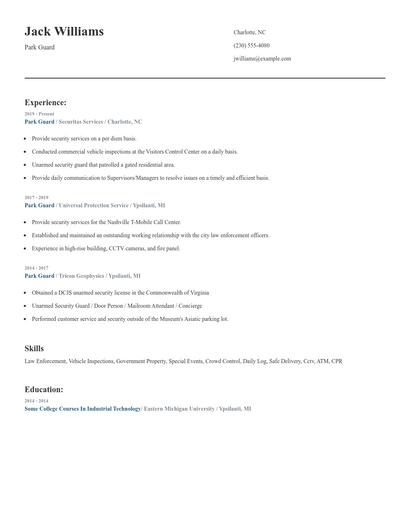 Park Guard Resume