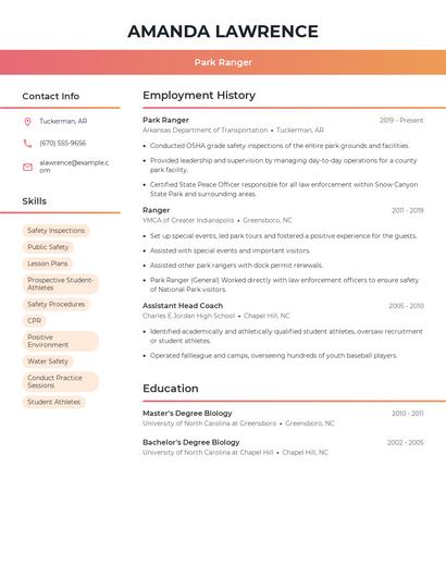Park Ranger Resume