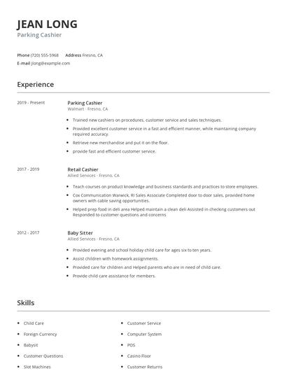 Parking Cashier Resume