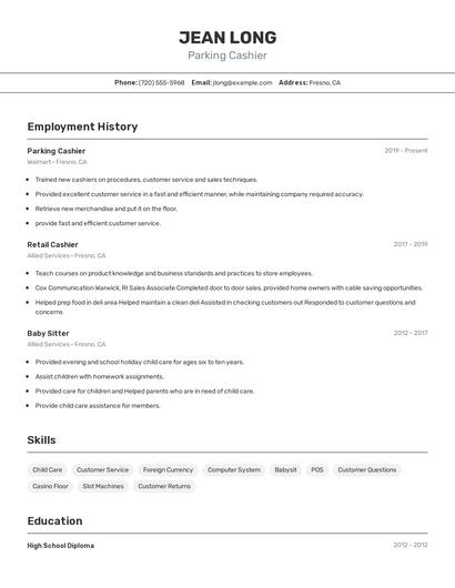 Parking Cashier Resume