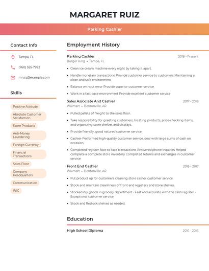Parking Cashier Resume