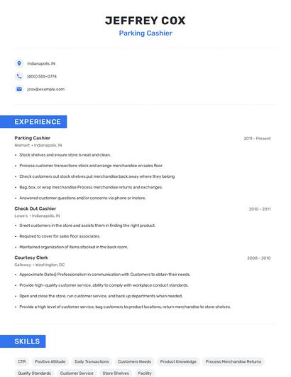 Parking Cashier Resume