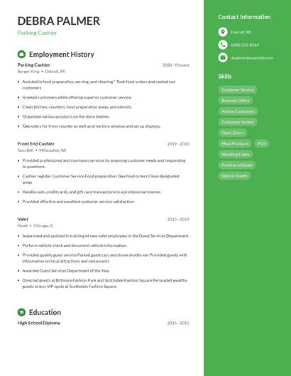 Parking Cashier Resume