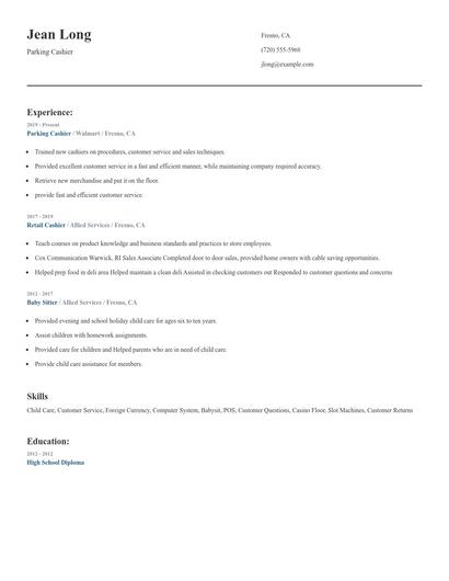 Parking Cashier Resume