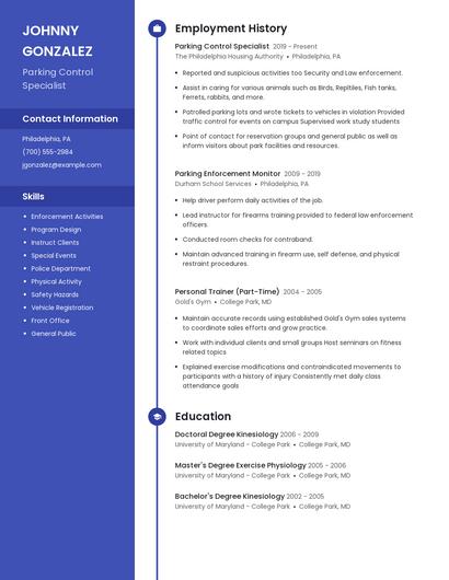 Parking Control Specialist Resume
