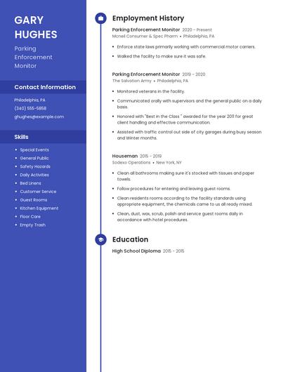 Parking Enforcement Monitor Resume