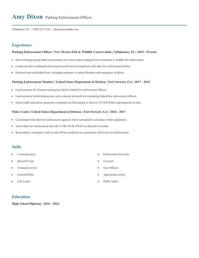 Parking Enforcement Officer Resume