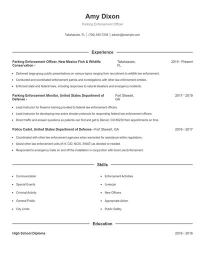 Parking Enforcement Officer Resume