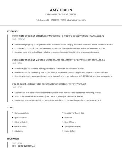 Parking Enforcement Officer Resume