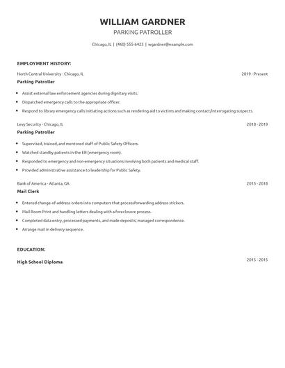 Parking Patroller Resume